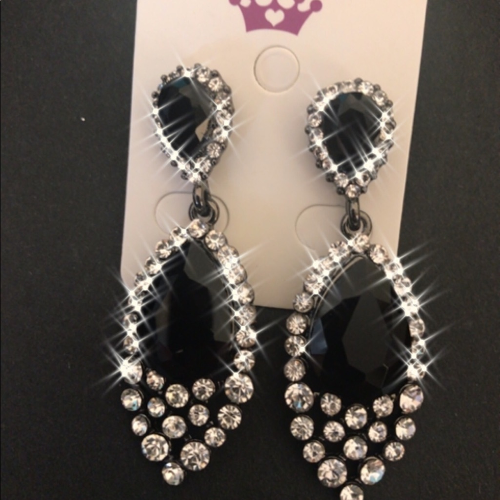 Black Crystal Earrings Pierced Pageant Earrings